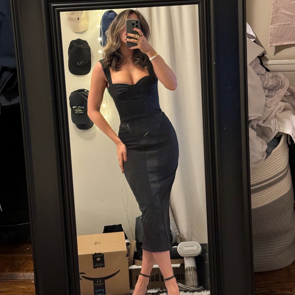 Arielle black corset midi dress